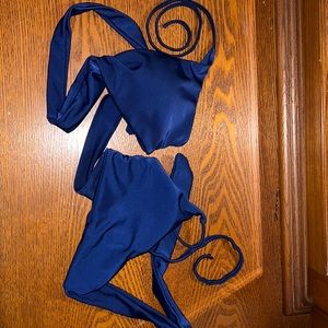 Blue wrap around bathing suit top